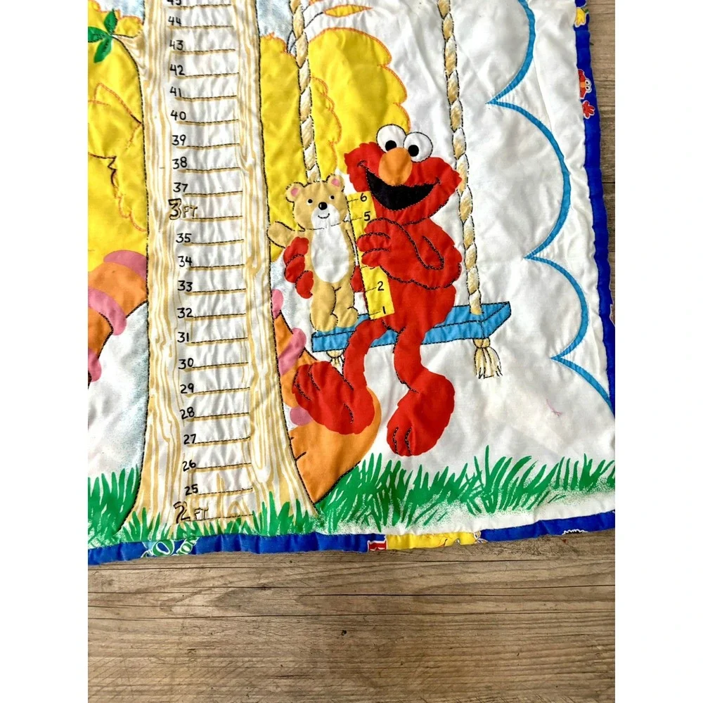 Vintage Sesame Street Big Bird And Elmo Growth Chart Crib Baby Blanket